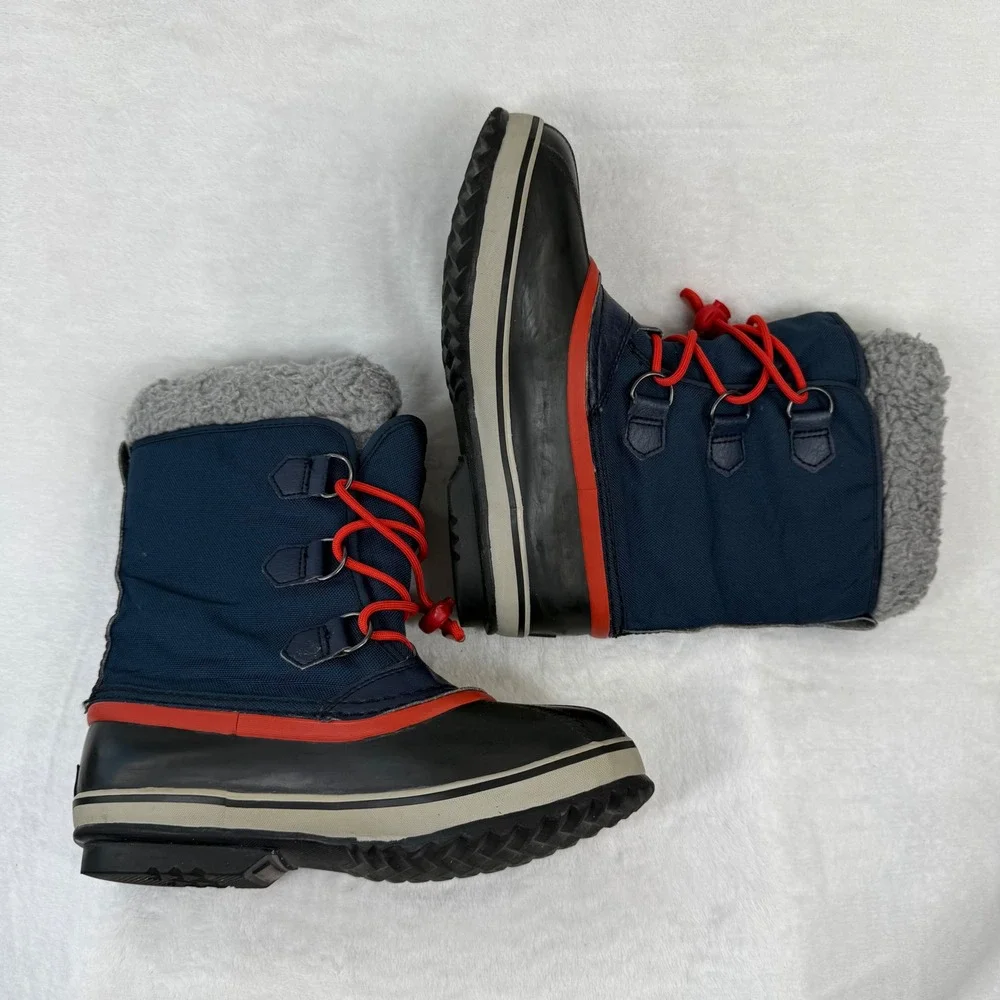 Sorel Yoot Pac Nylon‎ Waterproof Snow Boots Navy Blue Red NY1879-464 Kids Size 5